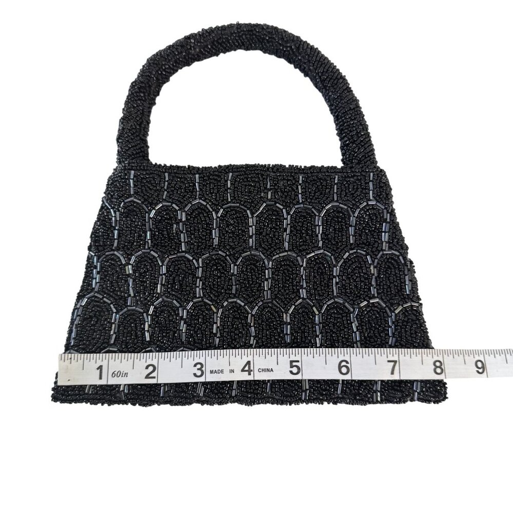 Vintage Unbranded  Womens Black Beaded Top Handle Mini Evening Purse/Handbag - Picture 5 of 6